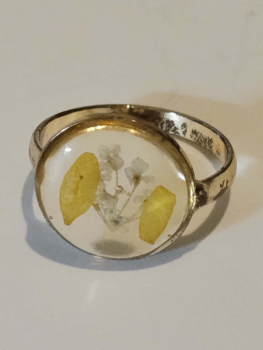 1970s Pressed Flower Resin Ring